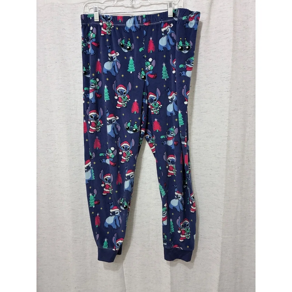Disney Lilo & Stitch Christmas Pajama Set Navy Blue Holiday Sleepwear Large